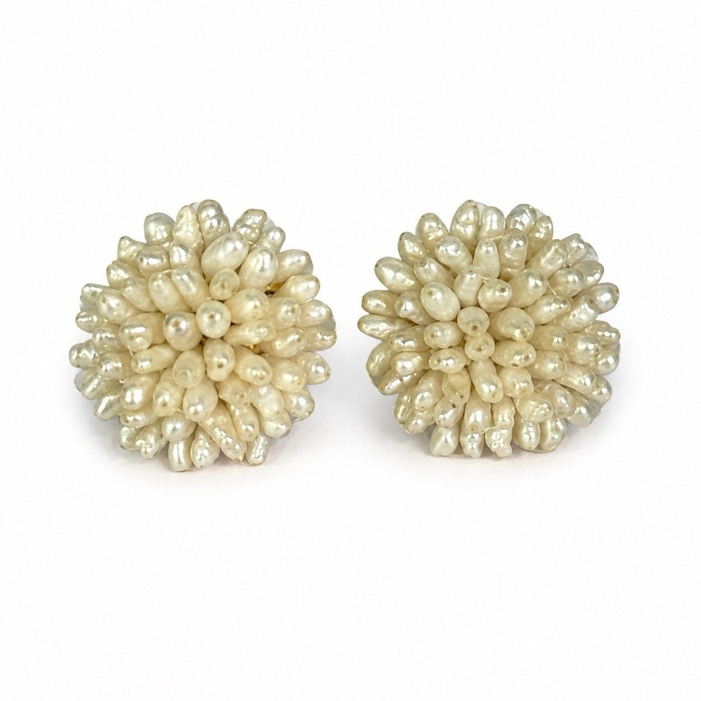 Vintage Freshwater Seed Pearl Cluster Flower Stud Earrings